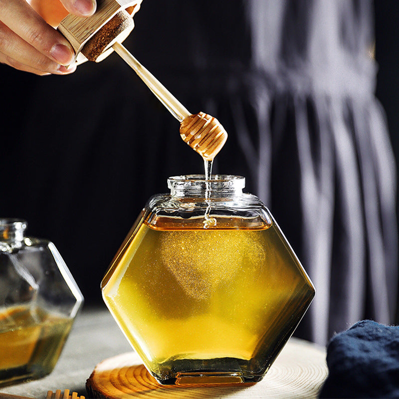 Hexagonal High-grade Flat Square Glass Honey Jar